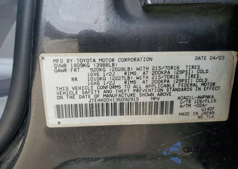 2003 Toyota Rav4 из США, поврежденный, VIN JTEHH20V136092915